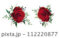 Red rose, burgundy flower with greenery leaves. Vector, watercolor, editable bouquet illustration. Floral decorative set isolated on white background. Elegant wedding invite party designer elements 112220877