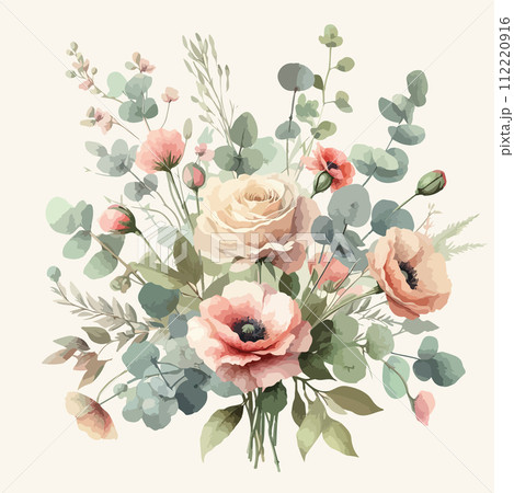 Watercolor floral backdrop decorated with spring wild flowers and leaves. Watercolor floral backdrop decorated with spring wild flowers and leaves. 112220916