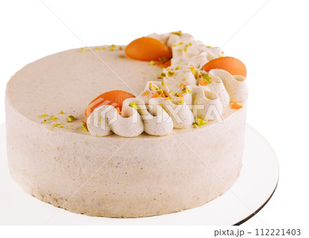 A delicious Pistachio cheese cake isolated 112221403