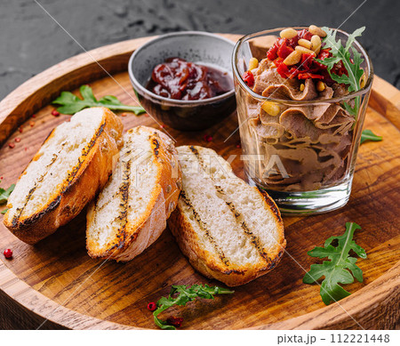 Liver pate with onion marmalade jam confiture 112221448