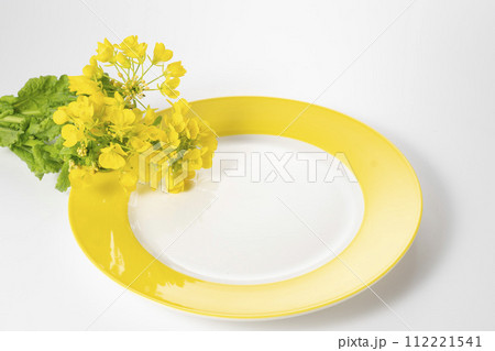 菜の花の生花とお皿で春の食卓をイメージ 112221541