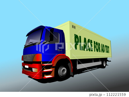 Vector 3d illustration of truck on the road. Lorry 112221559