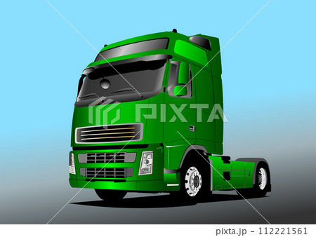 Vector 3d illustration of green truck on the road. Lorry 112221561