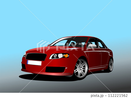 Red car on the road. Vector 3d illustration 112221562