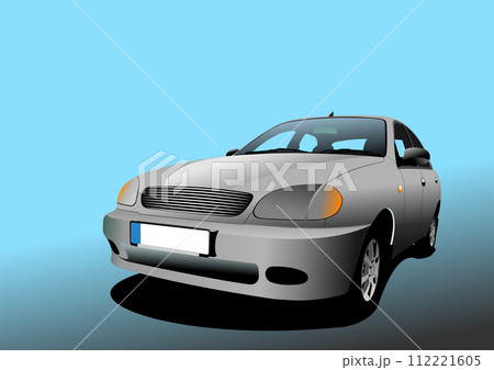 Gray car-sedan on the road. Vector 3d illustration 112221605