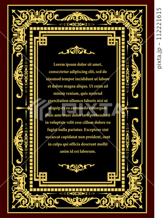 Gold ornament on dark background. Can be used as invitation card. Book cover. Vector illustration Gold ornament on dark background. Can be used as invitation card. Book cover. Vector illustration 112221615