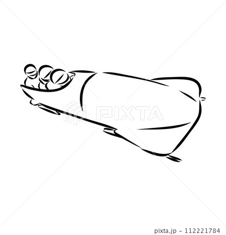 Vector illustration. Illustration shows a bobsledder driving on the car. Bobsleigh. Winter sport 112221784