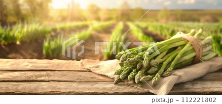 Fresh Asparagus on Farm Wooden Table 112221802