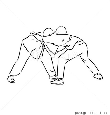 Martial arts coach, sambo, judo and wrestling. belt wrestling vector sketch 112221844