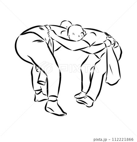 Martial arts coach, sambo, judo and wrestling. belt wrestling vector sketch 112221866