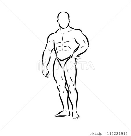 Posing bodybuilder, isolated vector silhouette, ink drawing Posing bodybuilder, isolated vector silhouette, ink drawing 112221912