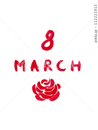 Poster for March 8th with floral decor. Greeting card. Abstract acrylic illustration 112221913