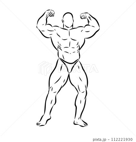 Posing bodybuilder, isolated vector silhouette, ink drawing Posing bodybuilder, isolated vector silhouette, ink drawing 112221930