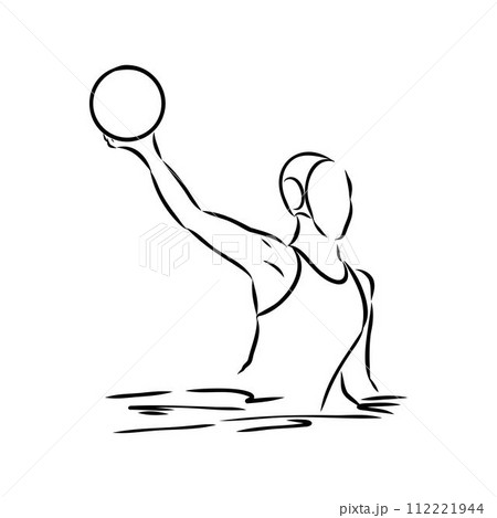 stylized sketch of water polo illustration of a water polo player throwing ball set 112221944