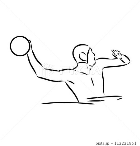 stylized sketch of water polo illustration of a water polo player throwing ball set 112221951