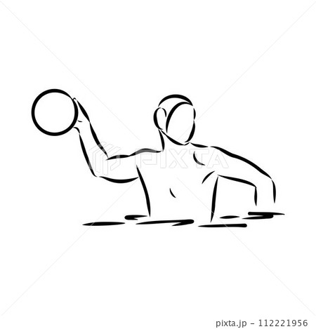 stylized sketch of water polo illustration of a water polo player throwing ball set 112221956