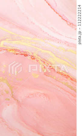 Beautiful background with smudges and stains alcohol ink. Abstract blue, red art with gold. 112222214