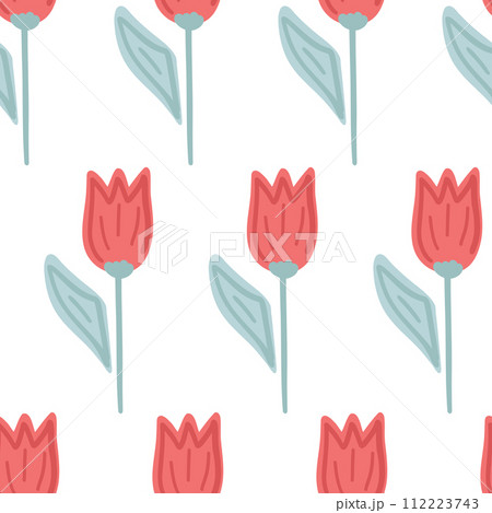 Tulips red colour flat design seamless pattern Tulips red colour flat design seamless pattern 112223743