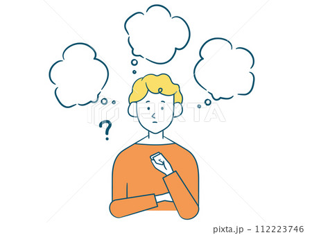 悩む若い男性シンプルイラスト素材_吹き出しあり 悩む若い男性シンプルイラスト素材_吹き出しあり 112223746