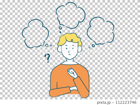 悩む若い男性シンプルイラスト素材_吹き出しあり 悩む若い男性シンプルイラスト素材_吹き出しあり 112223746