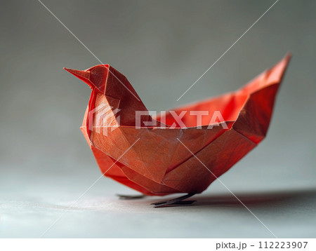 Beautiful bird origami on white background in minimalist style. Beautiful bird origami on white background in minimalist style. 112223907