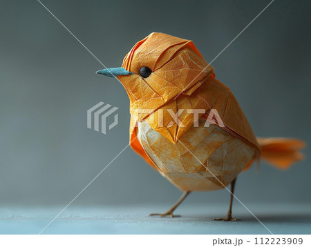 Beautiful bird origami on white background in minimalist style. Beautiful bird origami on white background in minimalist style. 112223909