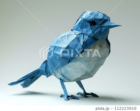 Beautiful bird origami on white background in minimalist style. Beautiful bird origami on white background in minimalist style. 112223910