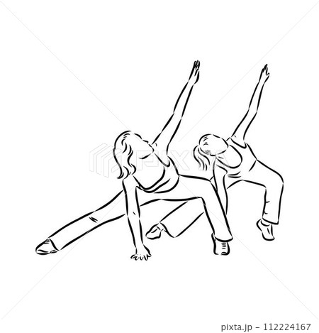 Hand drawn sketch of an exercising woman. Vector illustration. 112224167