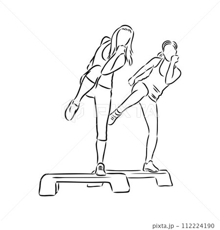 Hand drawn sketch of an exercising woman. Vector illustration. 112224190