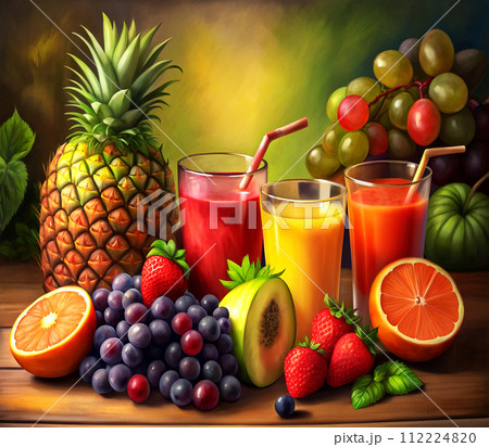 fresh tropical fruits smoothie in glass 112224820