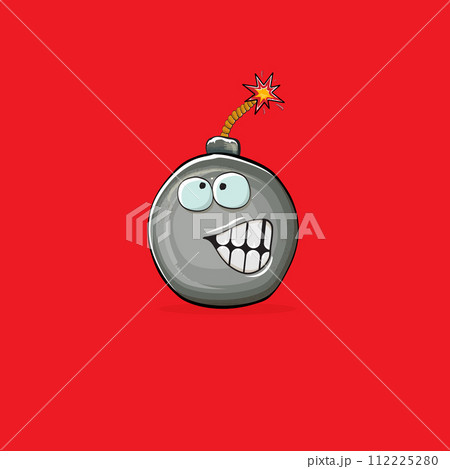 Cartoon burning bomb characters isolated on red...のイラスト素材 [112225280 ...