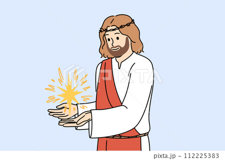 Jesus demonstrates miracle after second coming, dressed in crown of thorns and ancient vestments Jesus demonstrates miracle after second coming, dressed in crown of thorns and ancient vestments 112225383