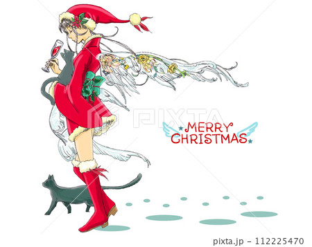 メリークリスマス猫とワイン 112225470