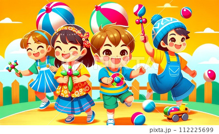 楽しそうにジャンプする子供たち 112225699