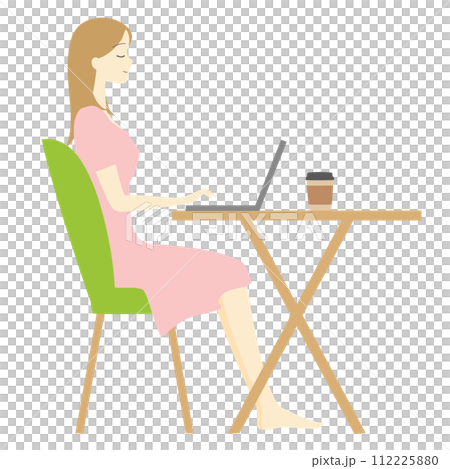 リラックスしてワーケーションをする女性/背景なし/きれいめ リラックスしてワーケーションをする女性/背景なし/きれいめ 112225880