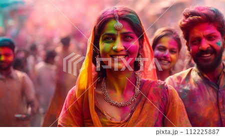 Happy indian people having fun with colorful powder dyes 112225887