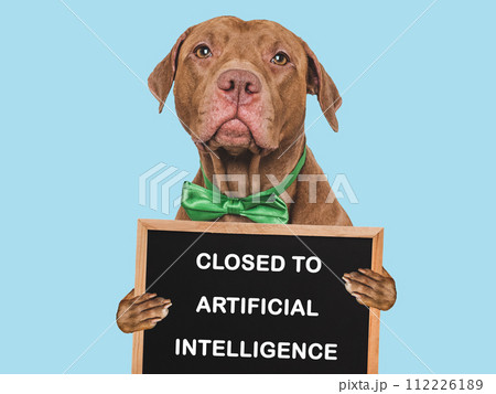 Cute dog and inscription about artificial intelligence Cute dog and inscription about artificial intelligence 112226189