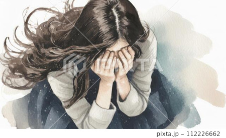 顔を手で覆って泣く女性（AI生成素材)のイラスト素材 [112226662