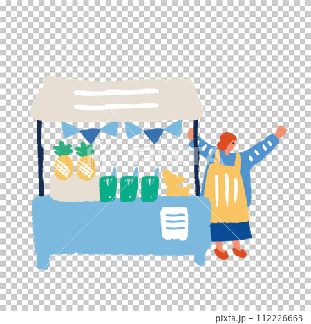 マーケットを楽しむ人々のフラットでシンプルなイラスト 112226663