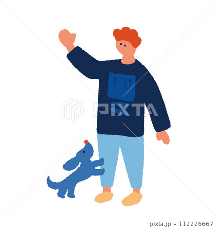 犬と男性のフラットでシンプルなイラスト 112226667