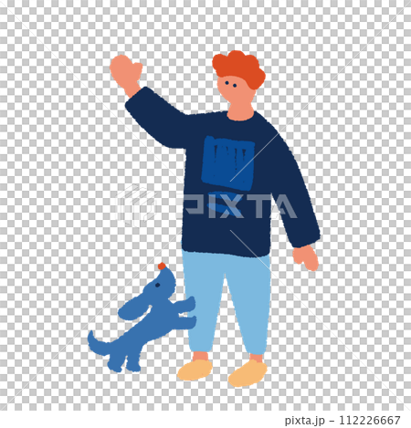 犬と男性のフラットでシンプルなイラスト 112226667