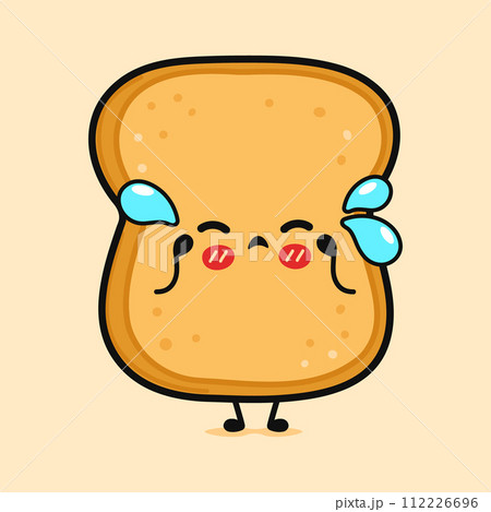 Cying Toast piece of bread sticker character. Vector hand drawn cartoon kawaii character illustration icon. Isolated on brown background. Sad Toast piece of bread sticker character concept Cying Toast piece of bread sticker character. Vector hand drawn cartoon kawaii character illustration icon. Isolated on brown background. Sad Toast piece of bread sticker character concept 112226696