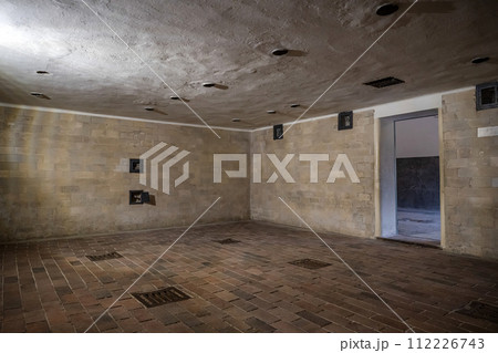 The inside of a gas chamber at Dachau Concentration Camp in Dachau, Germany The inside of a gas chamber at Dachau Concentration Camp in Dachau, Germany 112226743