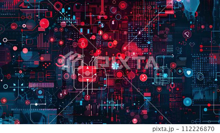 Abstract electronic circuit board with Futuristic medical interface with graphs and charts. Data for doctor technology modern medical concept 112226870