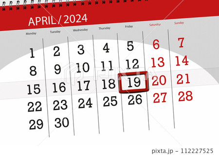 Calendar 2024, deadline, day, month, page, organizer, date, April, friday, number 19 Calendar 2024, deadline, day, month, page, organizer, date, April, friday, number 19 112227525