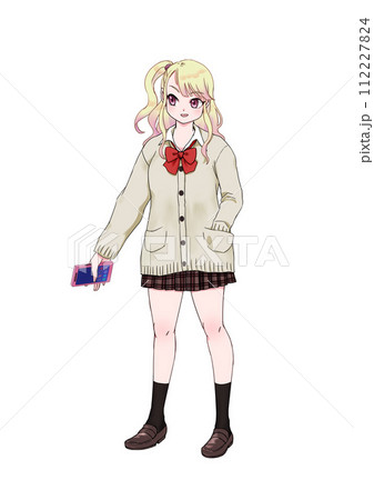 ギャルっぽい女子高生の全身カラーイラスト ギャルっぽい女子高生の全身カラーイラスト 112227824