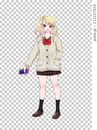ギャルっぽい女子高生の全身カラーイラスト ギャルっぽい女子高生の全身カラーイラスト 112227824