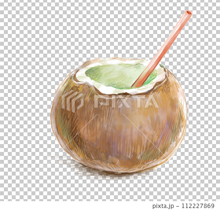 トロピカルなココナツジュースの水彩イラスト 112227869