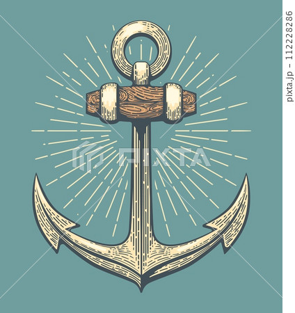 Engraving vintage ship anchor 112228286