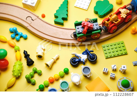Set of different children's toys, Top view Set of different children's toys, Top view 112228607